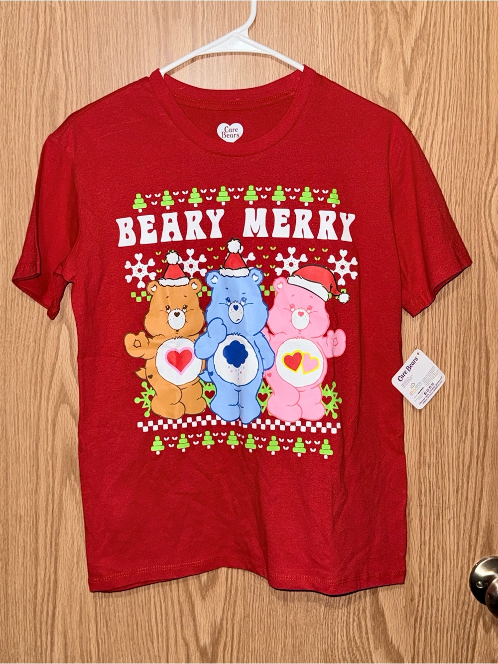 Care Bears Red 'Beary Merry' Holiday Tee with Colorful Bear Trio